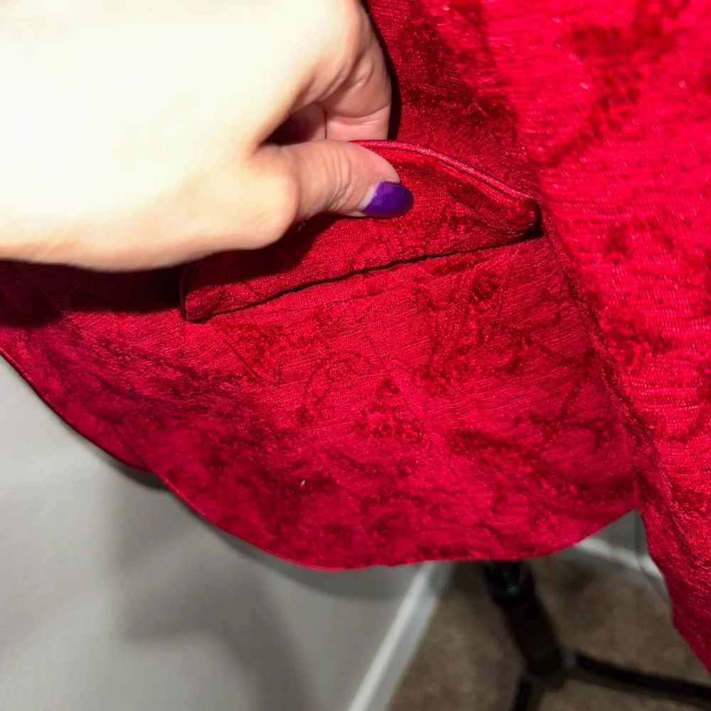 Nine & Co Red Baroque Jacquard Blazer Whimsy Goth Dark Academia Luxe-Sz‎ 14